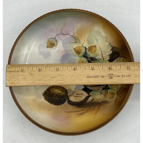 Antique Nippon Morimura Hand Painted Footed Bowl Hazelnut Pinecone RARE! - Picture 10 of 11